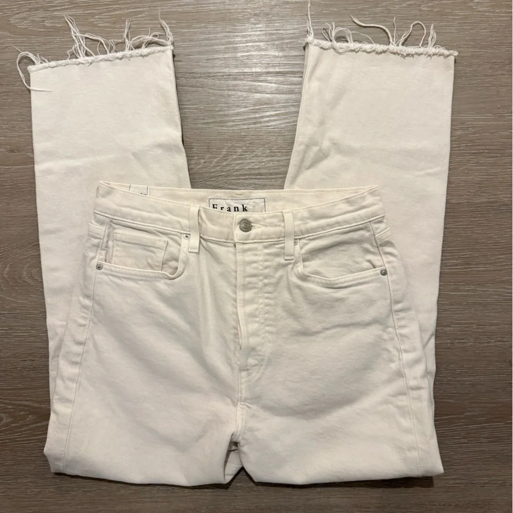 Frank & Eileen Monaghan High Rise Straight Crop Jeans Ivory Ecru 30 - Picture 9 of 15